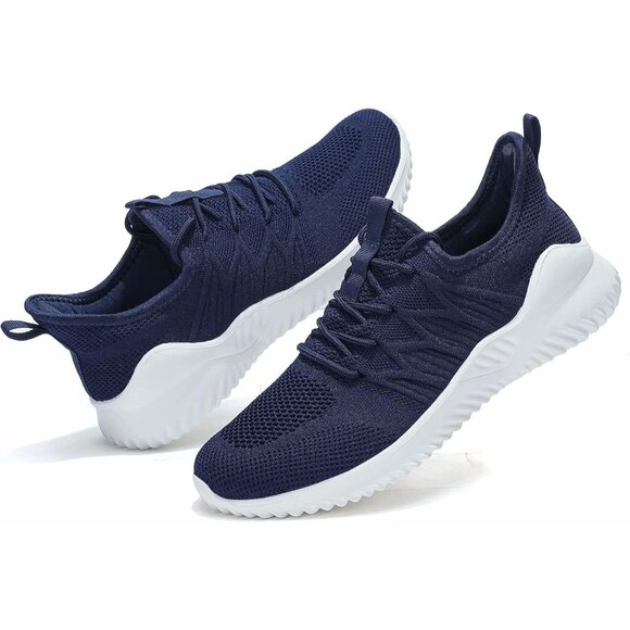 Men's Running Shoes Slip-on Walking Sneaker Lightweight Breathable Trainers Navy - Picture 5 of 7